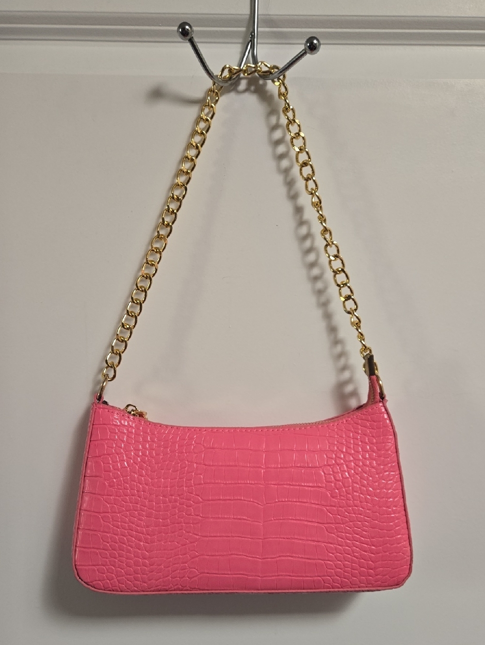 Dolls Kill Pink Croc Shoulder Bag with Gold Chain